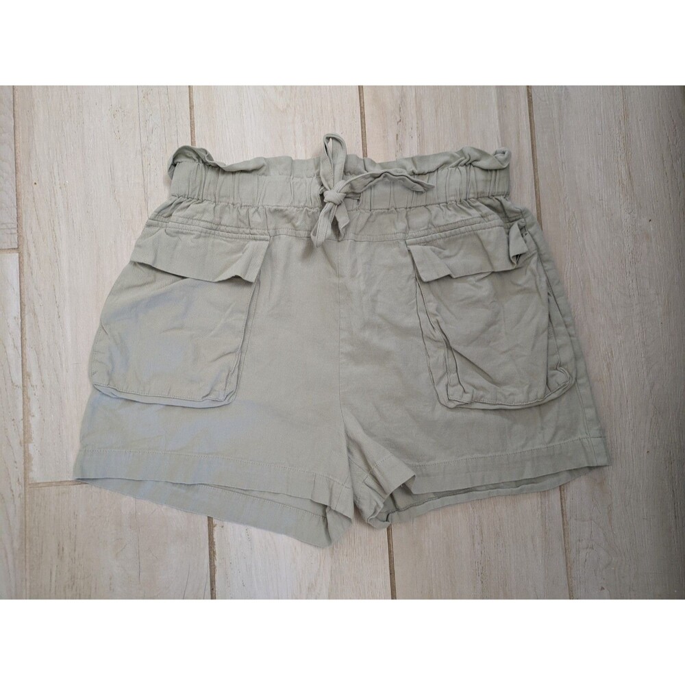Sophie Rue Paperbag High Waist Belted Shorts in Olive Green Pockets Large - Picture 2 of 5
